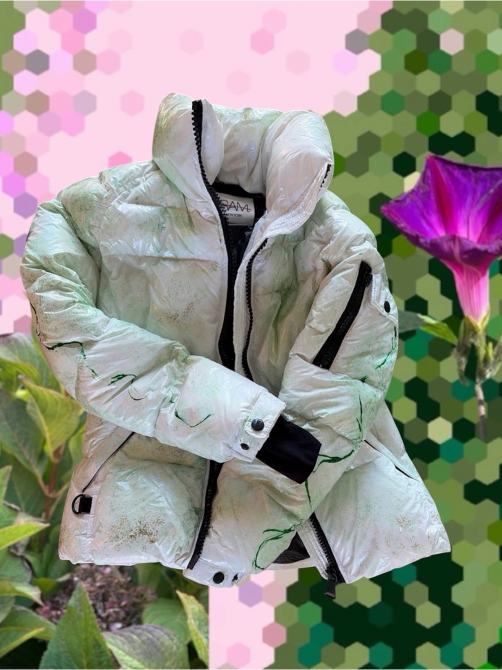 SAM. Freestyle Down Puffer Jacket. White Dyed and Painted💚